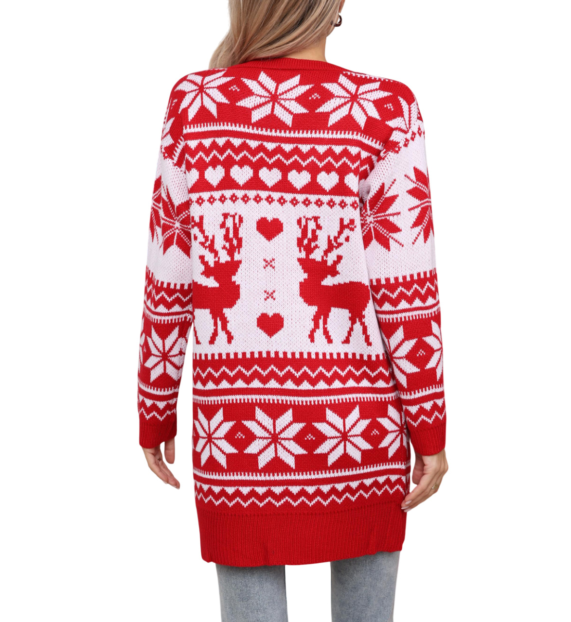 Womens Christmas Knit Cardigan Long Open Front Knit Sweater Winter Outerwear